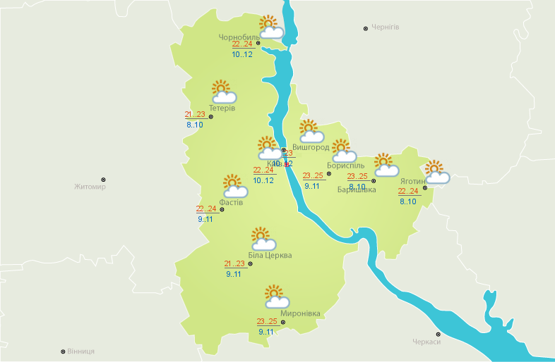 Погода на сьогодні: в Україні місцями дощі, температура до +28